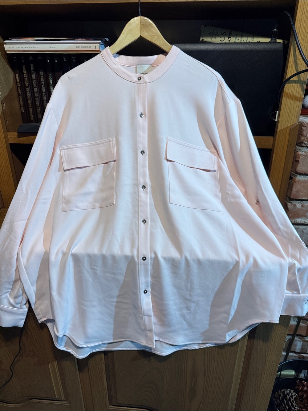 Calvin Klein Pale Pink Collarless Button-Front Shirt